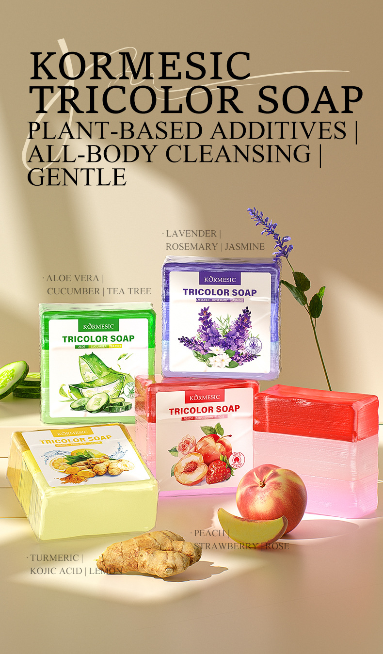 KORMESIC Cleansing Herbal Three-Color soap Deep Pore Cleansing and Oil Control Handmade Soap perfumed soap pic 15