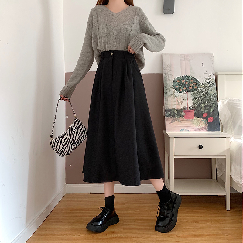 The new Korean-style slimming MIDI skirt for women in the 2022 autumn and winter season is in vogue with A large swing A-line skirt trend pic 38
