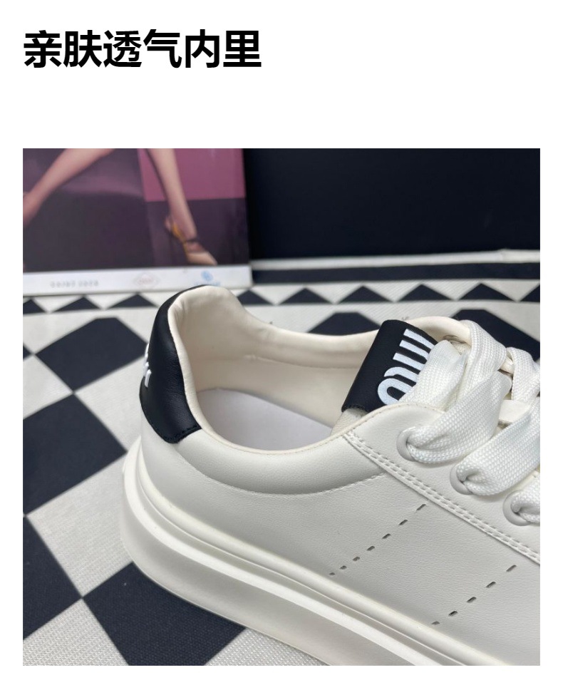 发泡底真皮小白鞋女2024春秋新款简约百搭厚底板鞋休闲学院风女鞋详情5