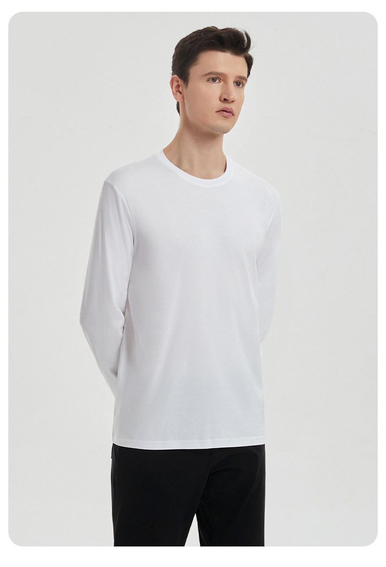190g重纯棉棉男士春秋款纯色长袖t恤男士宽松打底衫休闲上衣服详情3