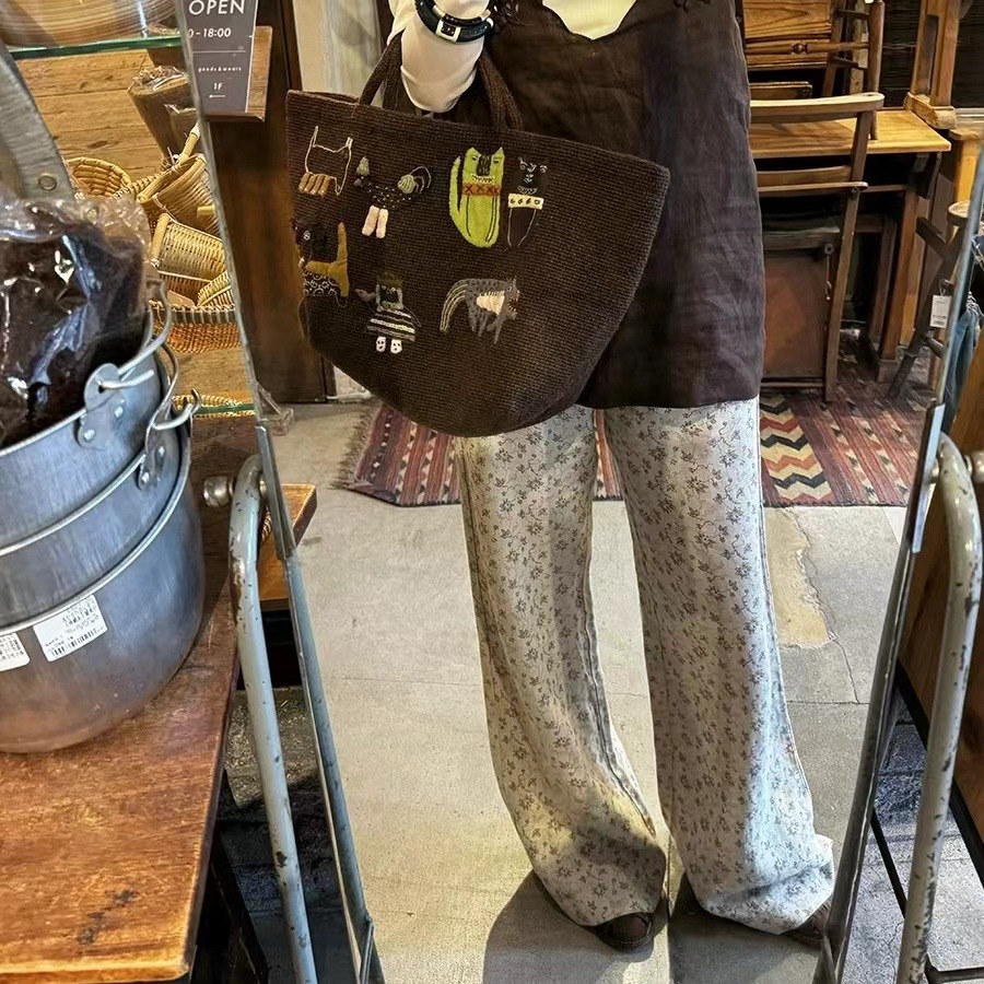 In-stock 0wis raindrop linen and floral patterned French raindrop linen printed floral casual trousers, slimming and versatile pic 20