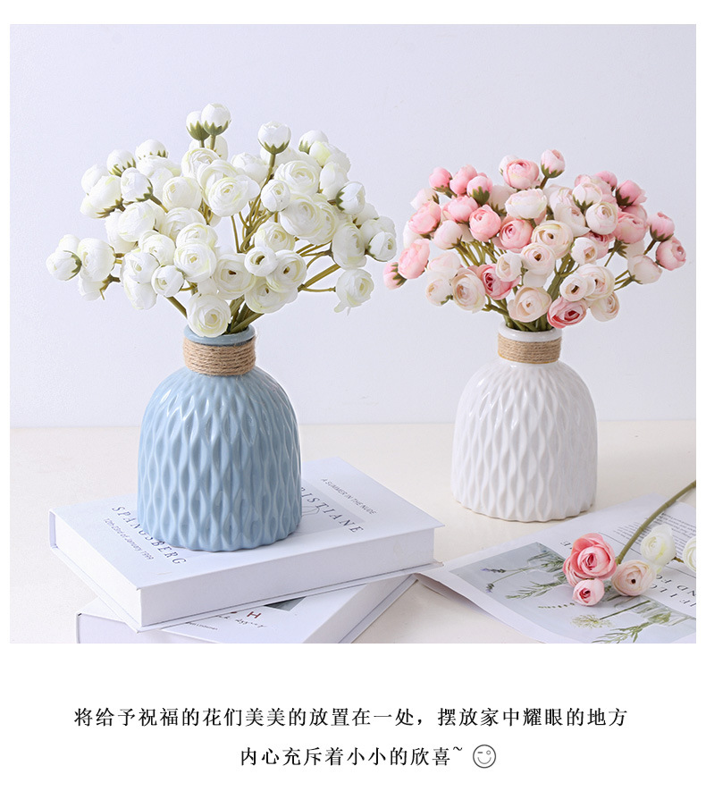 迷你仿真露莲花束小茶玫瑰家居装饰人造花新娘手捧绢花多头小玫瑰宠物园艺花盆容器详情20