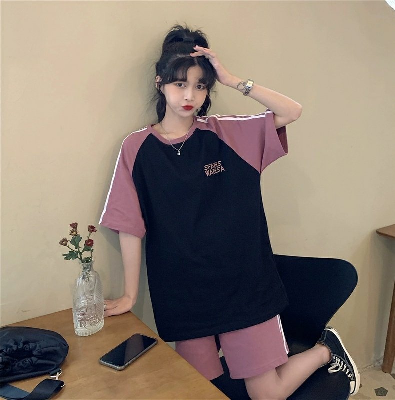 夏季跑步中考初中短袖休闲运动服套装女宽松短裤体育考试五分裤详情19