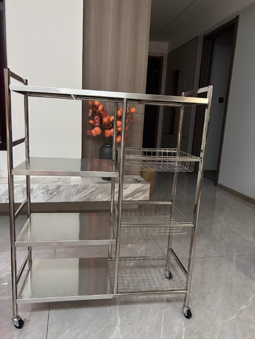 不锈钢厨房置物架菜篮子落地多层多功能微波炉锅具收纳架零食架子详情23