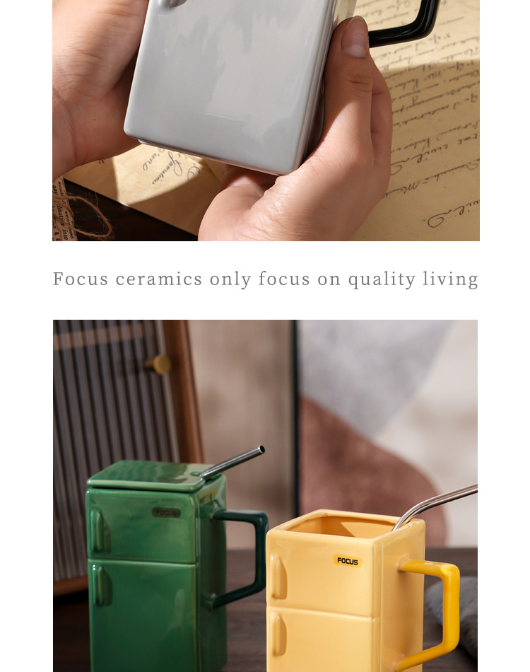 Creativo retro refrigerador con tapa pajita tazas de cerámica extravagante oficina pareja regalo taza de café pic 13