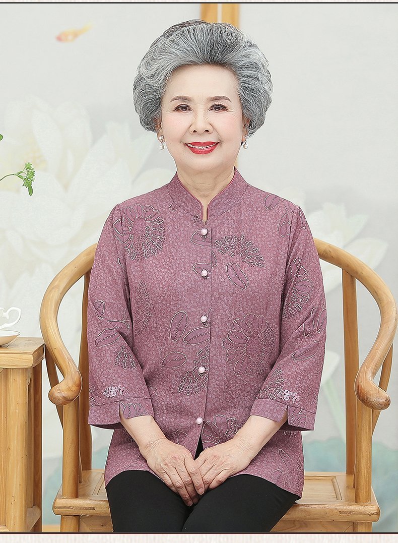 夏装衬衫女中老年人夏季七分袖套装妈妈短袖上衣老人太太妈妈款详情12