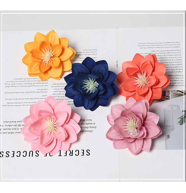 仿真花荷花头 新款diy材料包头饰簪花配件花朵婚礼堂花墙胸花摄影详情5