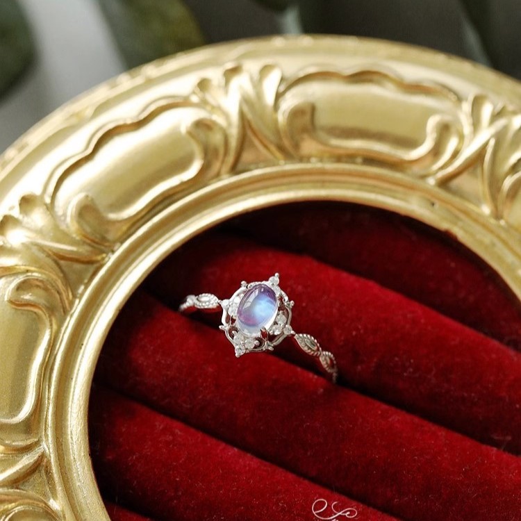 Moonstone plain ring for women, light luxury, niche and high-end feel, adjustable index finger ring, unique retro style open ring pic 7