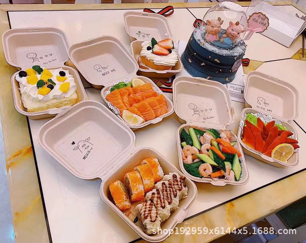可定制图案蛋糕烧烤打包盒可降解便当盒汉堡生煎一次性外卖餐盒详情3