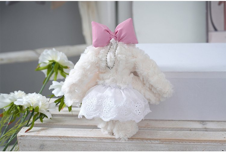 Lace coffee dress, ear-hanging rabbit bag, pendant, versatile cartoon plush and cute doll, Maillard keychain gift pic 13