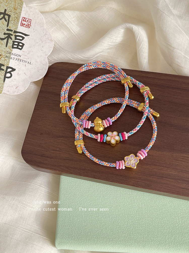 Pink longevity lock bracelet for the Dragon Boat Festival, adjustable multicolored rope, adult hand-woven bracelet accessory pic 7