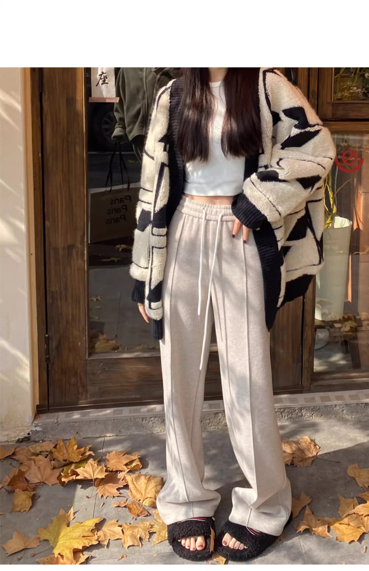 Narrow wide-leg pants for women 2025 autumn/Winter new style, large-sized, chubby girls, high-waisted, slimming, flowing and touching tweed straight-leg pants pic 23