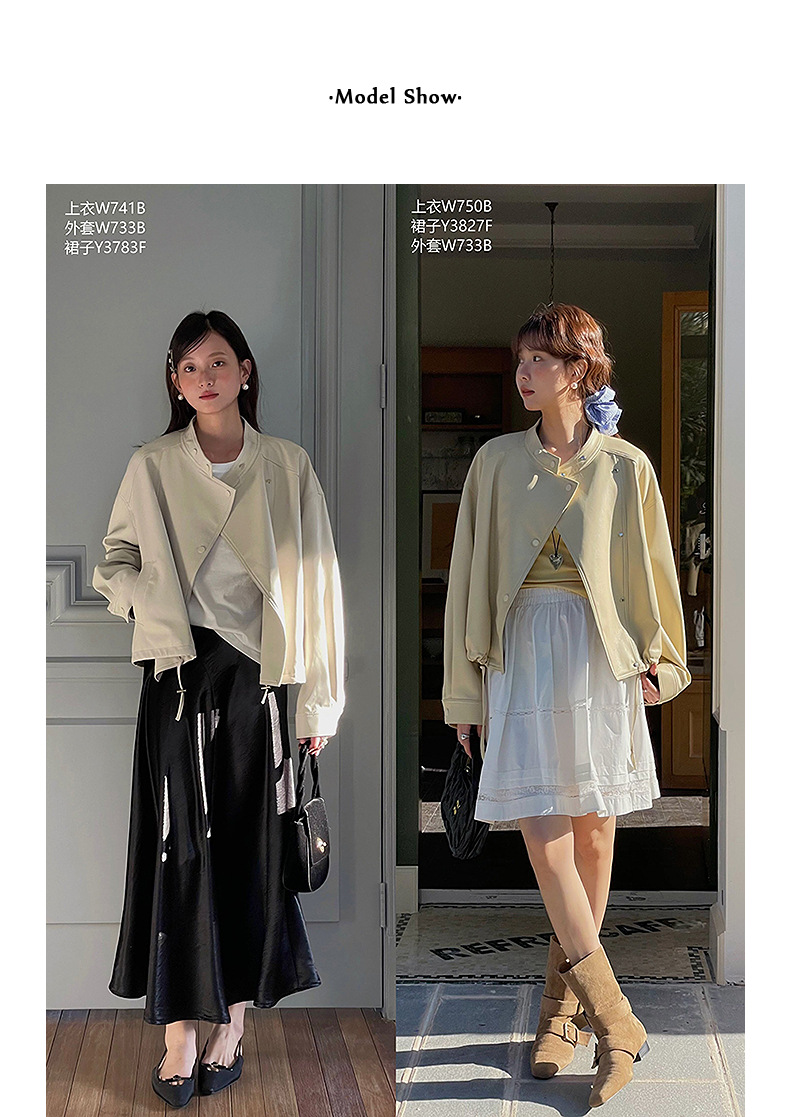 【歌铭】韩系通勤立领皮衣夹克女春季新款复古机车服短外套W733B详情17