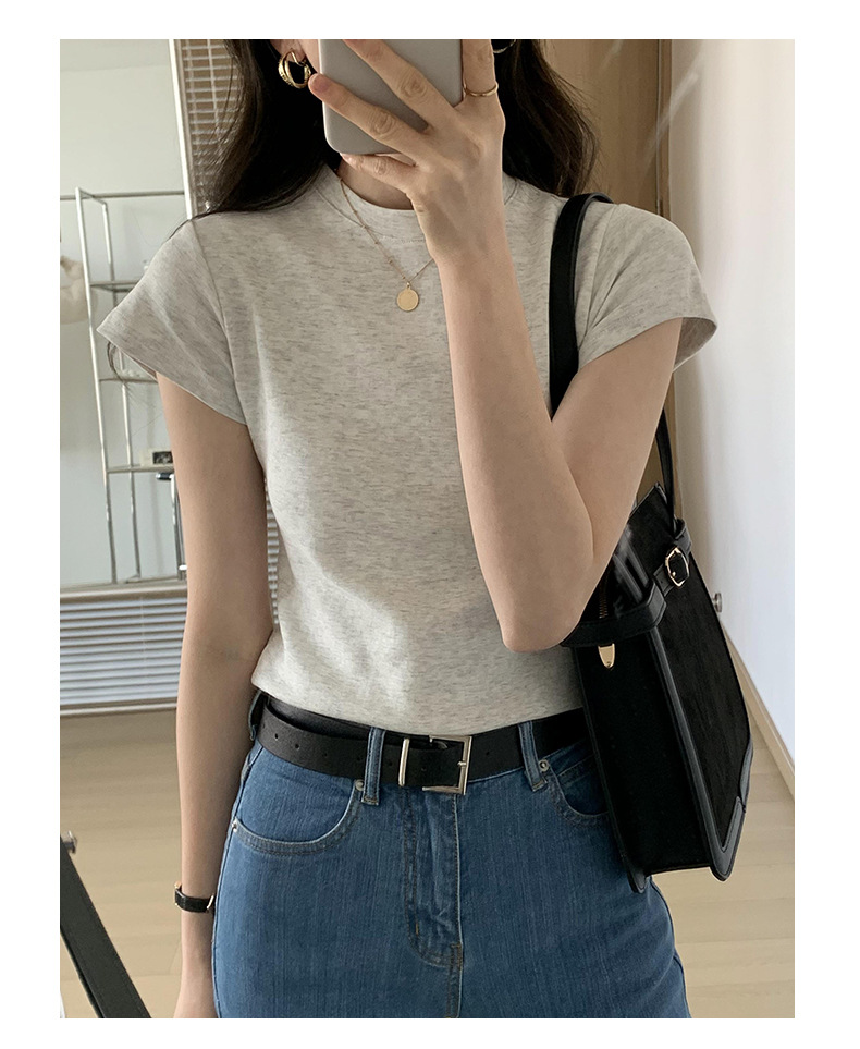 美式纯色正肩短袖t恤女2025ins潮牌辣妹圆领叠穿打底体恤修身显瘦详情3