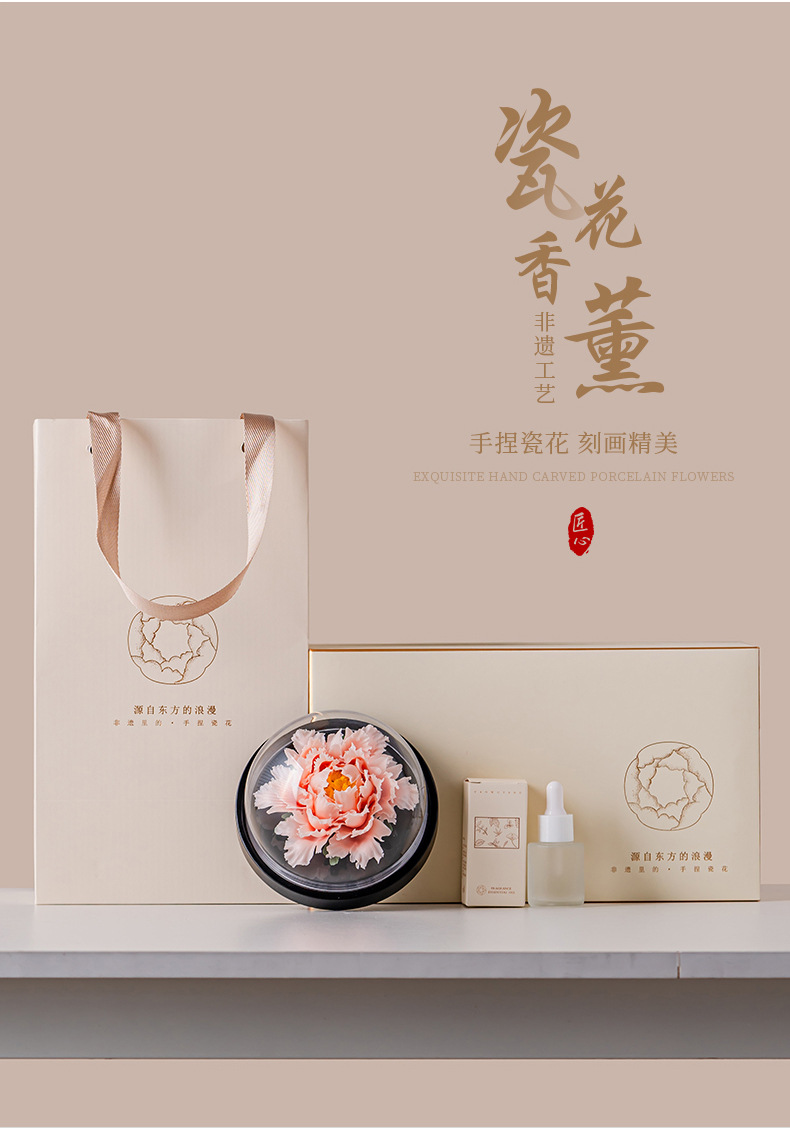 手工牡丹花礼物跨境工艺品车载香薰摆件高级感小众陶瓷花伴手礼品详情3