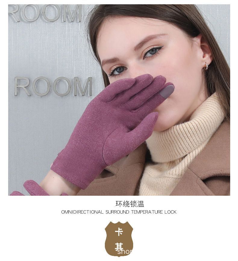 De Rong gloves for women, three-rib warm gloves, winter fleece, outdoor touch screen, driving, cycling, three-rib pic 8