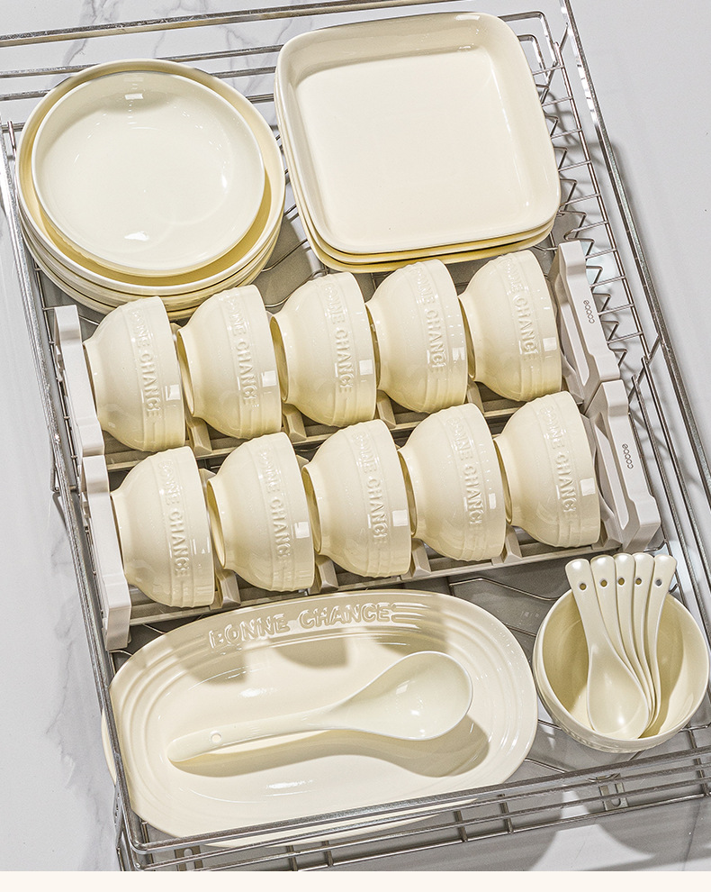 New high-end French cream-style tableware with underglaze color, high appearance level, rice bowl, vegetable plate, bowl and chopsticks set bowl for home use pic 29