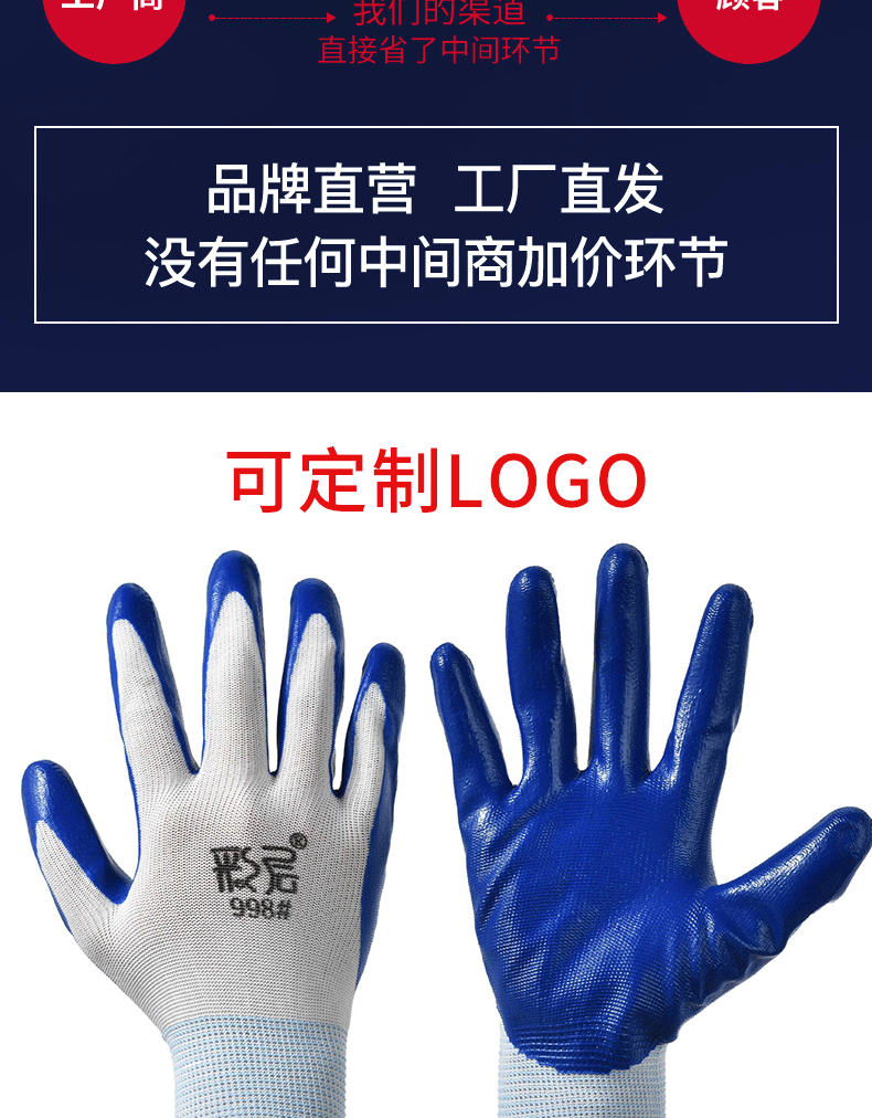 十三针尼龙手套丁腈浸胶耐磨防割工业防护搬运劳保手套批发一次性手套详情2