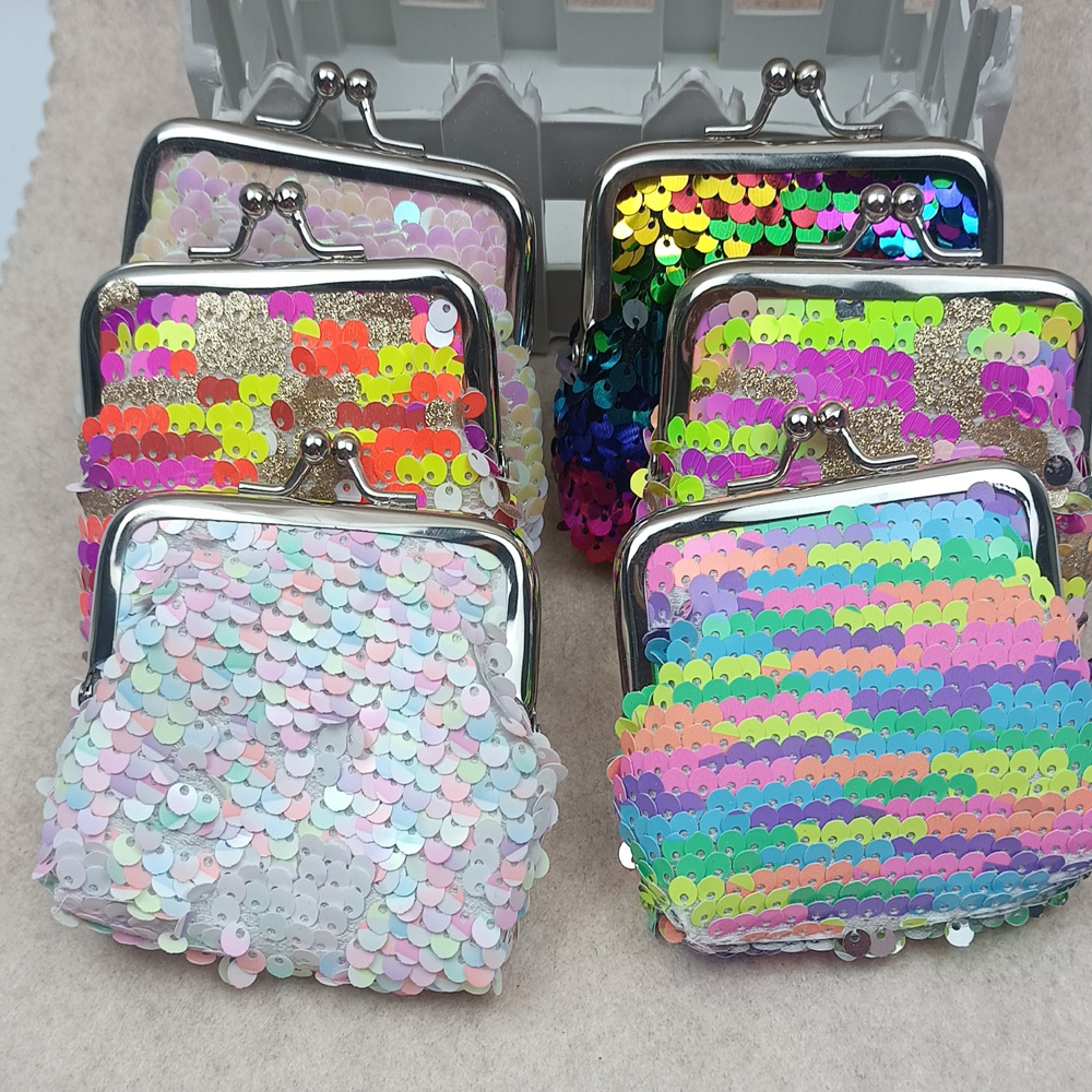 新款3寸双面彩虹亮片零钱包 硬币收纳包 铁扣夹子包 幻彩鱼麟片包详情4