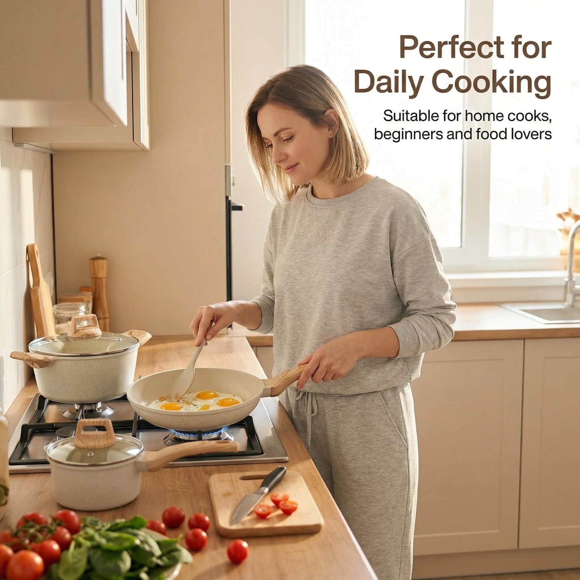 Frying pan set, tourmaline non-stick set, granite cookware, non-stick five-piece set, wok, soup pot, small milk pot pic 2