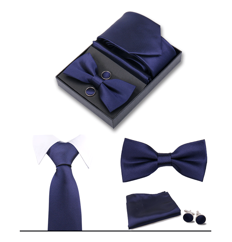 男士商务8cm领带领结口袋巾5件套礼盒装婚礼宴会条纹黑色手打领带详情21