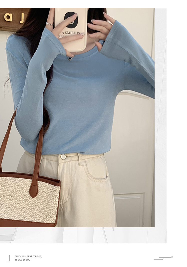 2024新款打底衫女薄款内搭白色洋气秋冬修身面膜圆领长袖上衣t恤详情26
