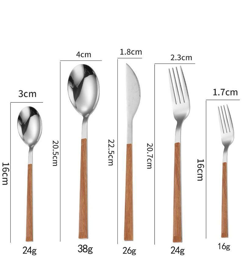 批发不锈钢仿木柄刀叉勺西餐餐具日式餐具牛排刀叉五件套木纹餐具详情5