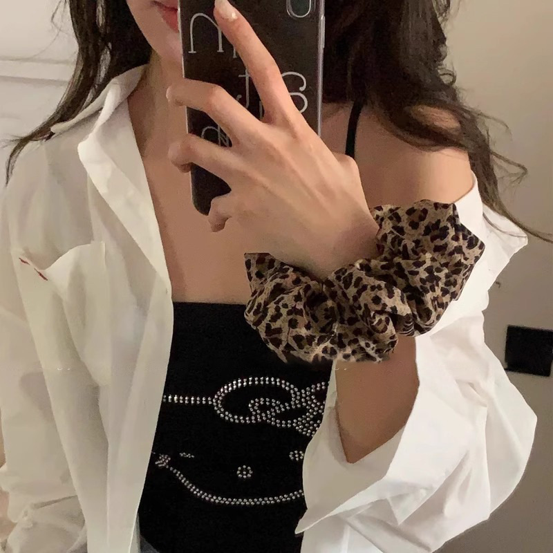 Leopard print high-elasticity hair band for women, large, durable ponytail tie, high-end leather band, large intestine hair accessory pic 19