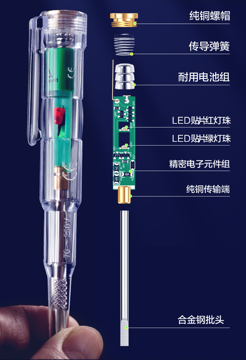 电工专用多功能高扭力测电笔 高级数显智能感应测断测漏电测电笔详情5