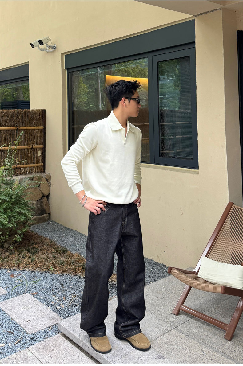 AUTICUP American retro hand-stitched, non-fading, natural cow jeans, slimming, loose 13.5-ounce straight-leg pants pic 3