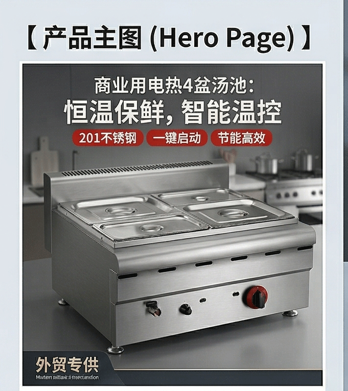 Kaiping commercial countertop electric four-basin soup pot stainless steel precise temperature control insulation equipment for street stalls, restaurants and kitchens pic 2