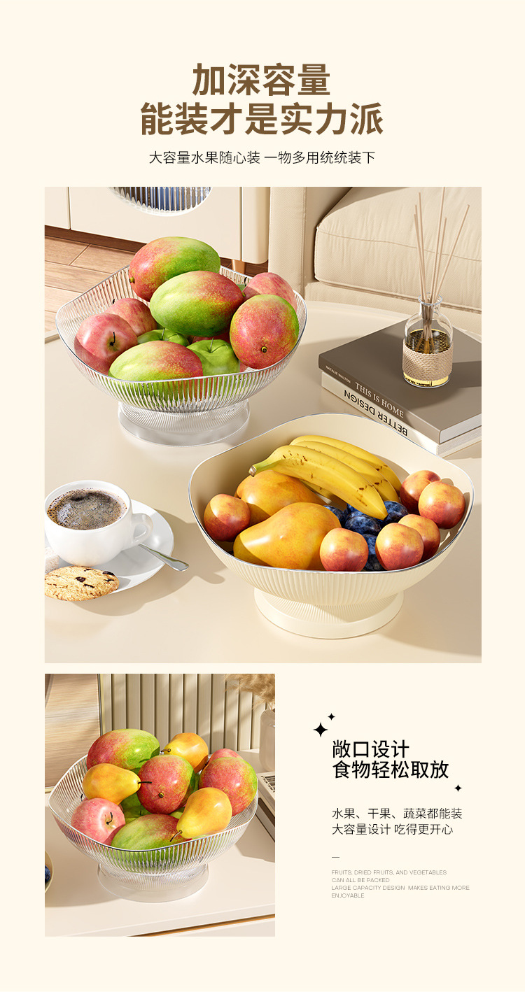 沥水果盘客厅茶几高脚果篮奶油风高颜值糖果零食盘大容量水果盘子详情4