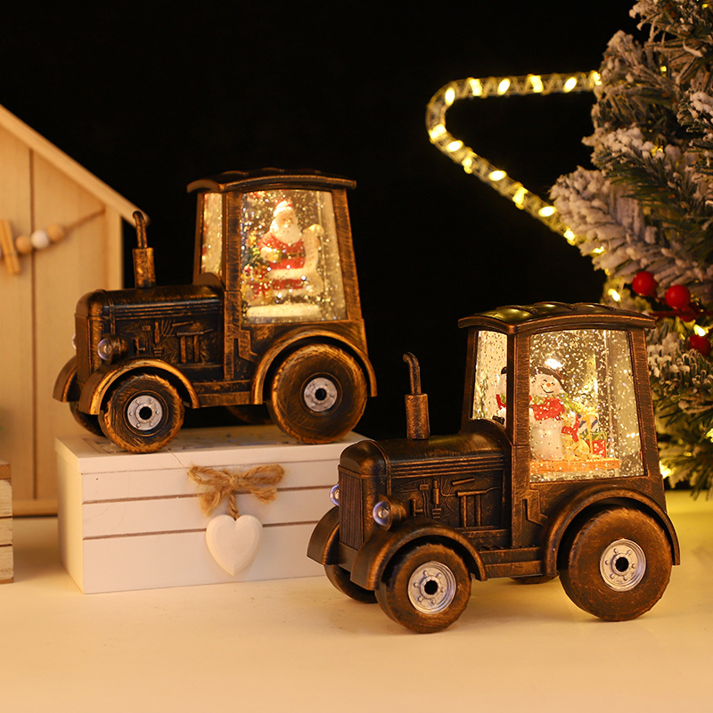 New Christmas steam car decoration: Glowing water-filled small wind lamp, desktop ornament, replaceable battery, music box pic 2