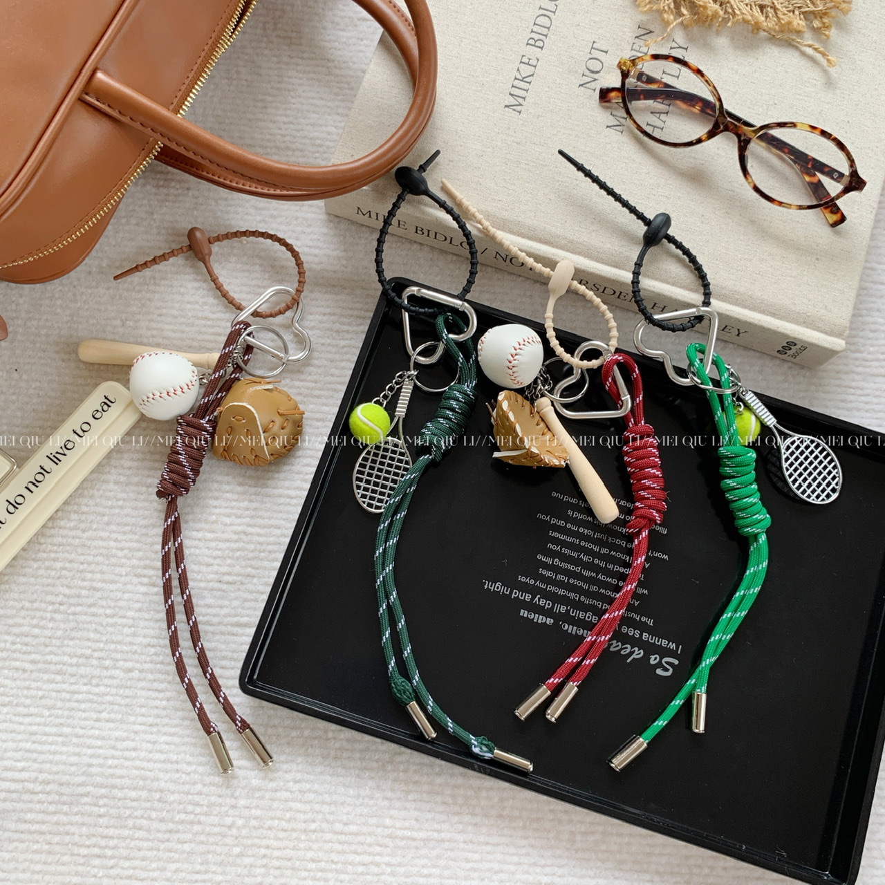 This is the same style baseball bag woven rope pendant as the Instagram blogger, featuring a high-end MIU series bag hanging rope and keychain decoration pic 1