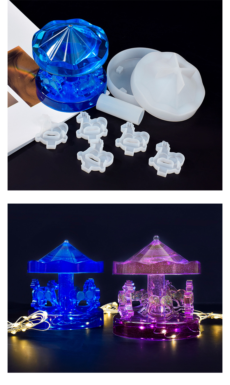 Wanfa diy Crystal Resin carousel Silicone mold, Amazon candle ornament, gypsum stand decoration mold pic 8