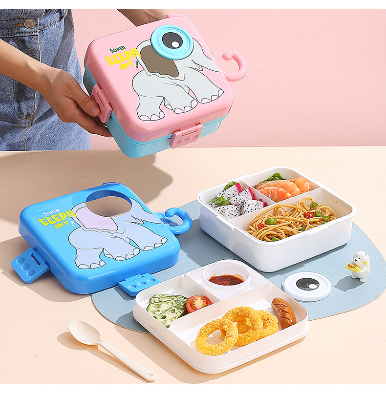 儿童带调味盒餐盒学生卡通密封分格微波炉便当盒方形午餐塑料饭盒详情11