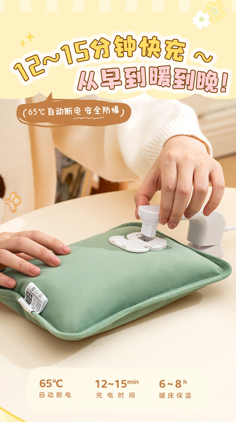 天虹国标电热水袋冬季刺绣毛绒暖手宝充电免拆洗防爆居家日用品详情4