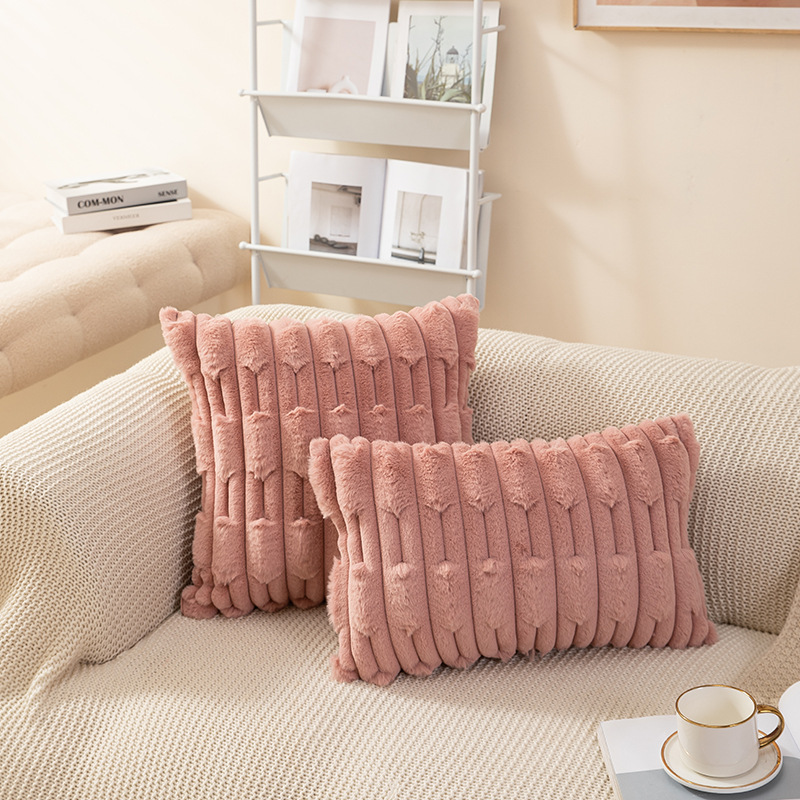 北欧ins风纯色链条编花胖条抱枕套兔毛绒床头沙发靠枕多色可选详情28