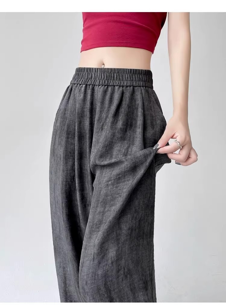 Tie-dyed ice silk cotton linen Chinese-style thin wide-leg pants for women, sun protection, summer drape, loose straight-leg high-waisted Chinese-style Yamamoto pants pic 81