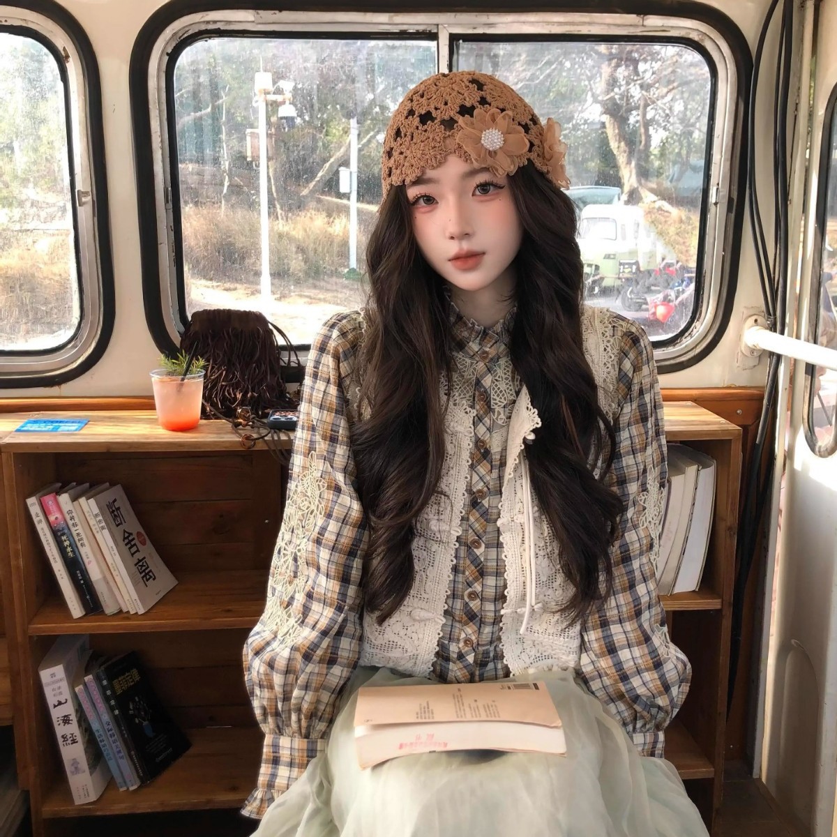 A collection of Japanese-style hand-woven headscarves, thin, hollowed-out woolen hats for women, and retro and artistic knitted hats pic 17