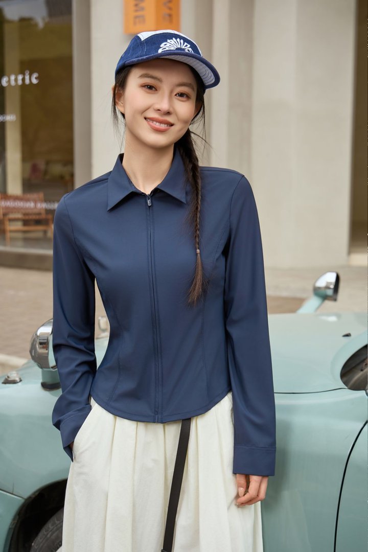 Counter quality lapel slimming sun-protective shirt, small waist sun-protective shirt, cool natural gauze sun-protective shirt, shoulder length 8022 pic 7
