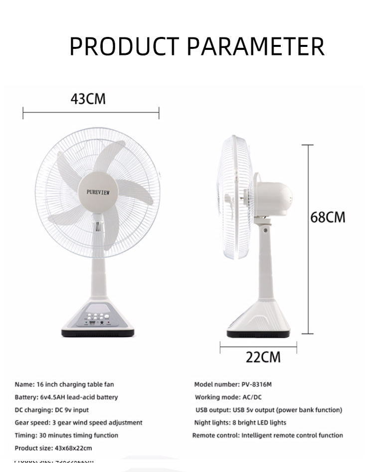 外贸爆款 源头工厂 12寸太阳能充电风扇长续航大风力便携家用户外详情9