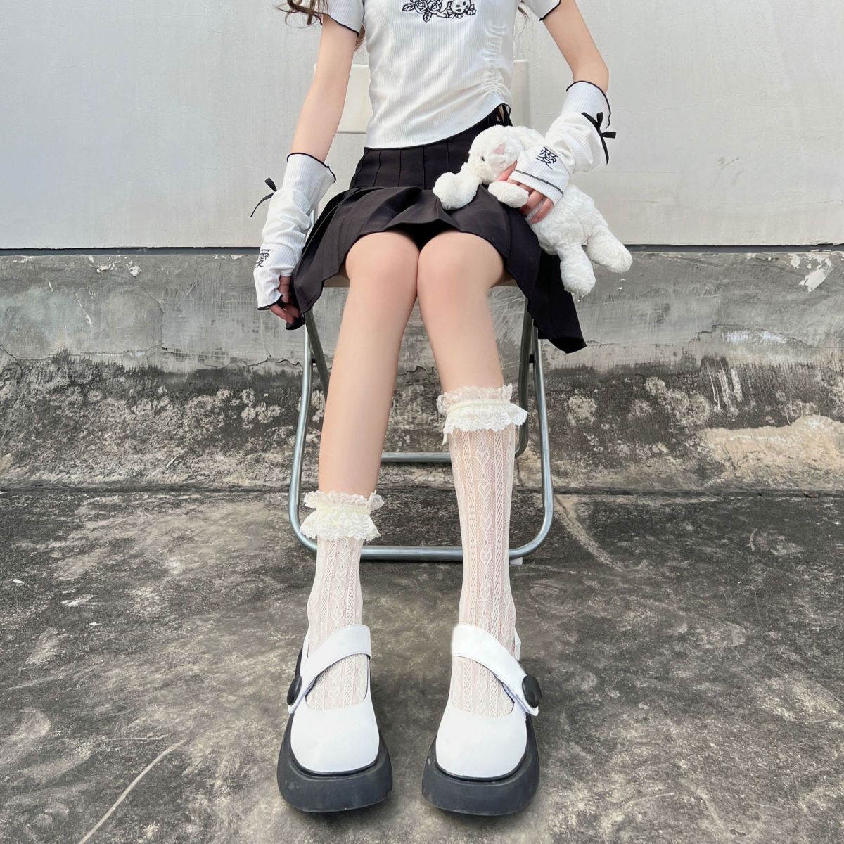 Lolita日系蕾丝花边爱心夏季薄款中筒袜jk软妹白色甜美透气小腿袜详情6