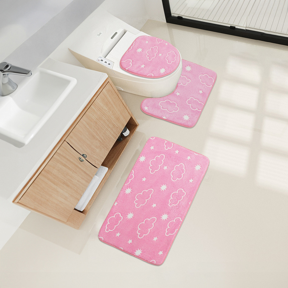 Thickened bathroom supplies, three-piece set of luminous MATS, bathroom and toilet absorbent floor MATS, flannel and crystal velvet bathroom pic 1