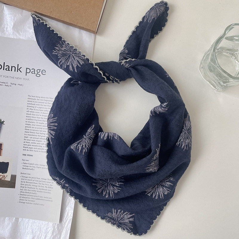 Japanese-style breathable cotton and linen small square scarf for women, 60x60cm, forest girl neck protection small scarf, sun protection travel photo headscarf pic 27