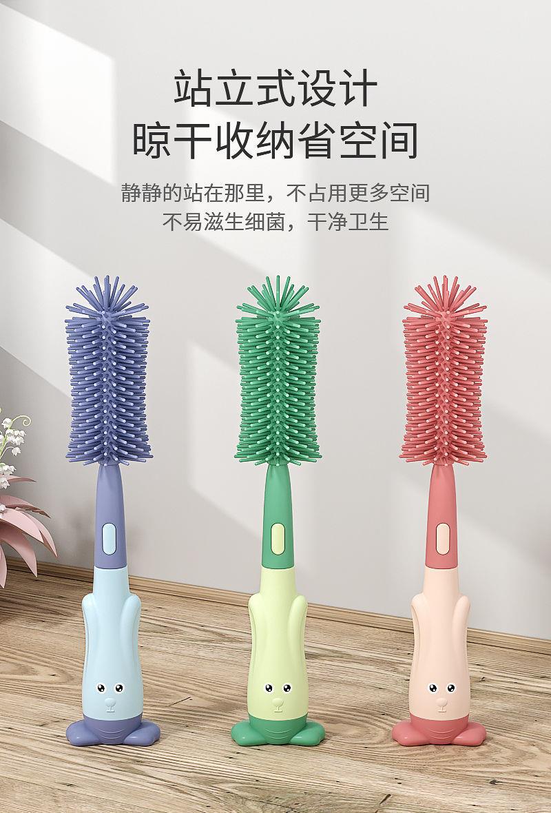 Three-piece set of baby bottle brush, special silicone pacifier brush for babies, portable bottle cleaning, 360-degree cleaning set pic 2