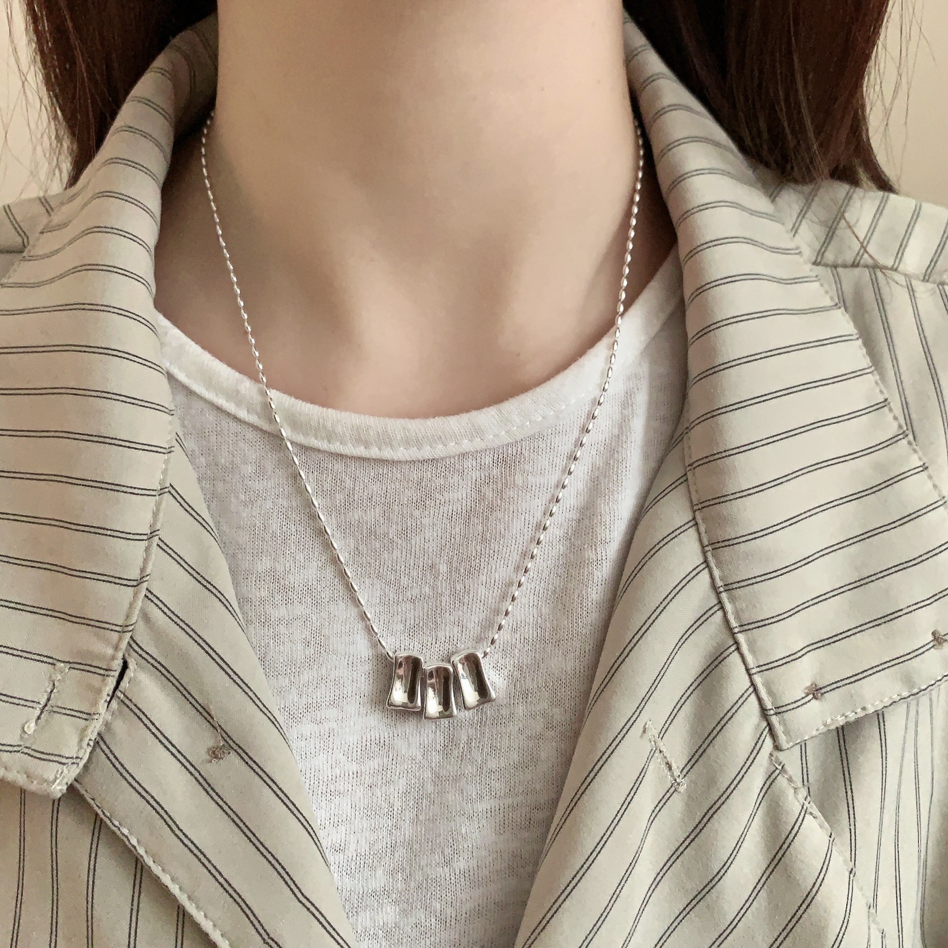 S925 sterling silver 11.17 heavy industry square pendant collarbone chain, ins niche design, hip-hop necklace, cold style and simple pic 7