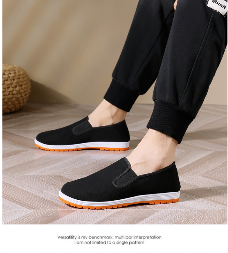 厂家批发老北京布鞋男款厚底片橡胶底纯色男士黑布鞋牛筋黄军板鞋详情12