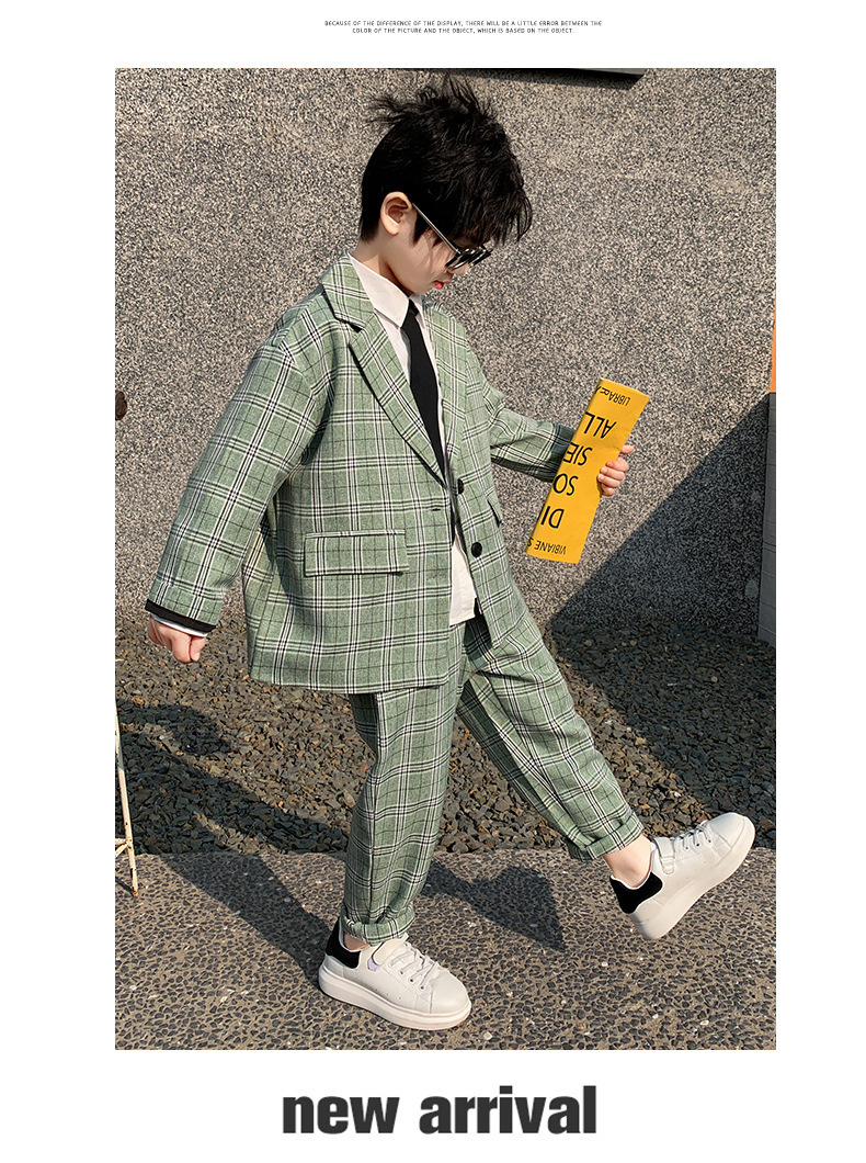 男童西装套装中大童2025春秋格子两件套帅气男孩休闲西服韩版童装详情7