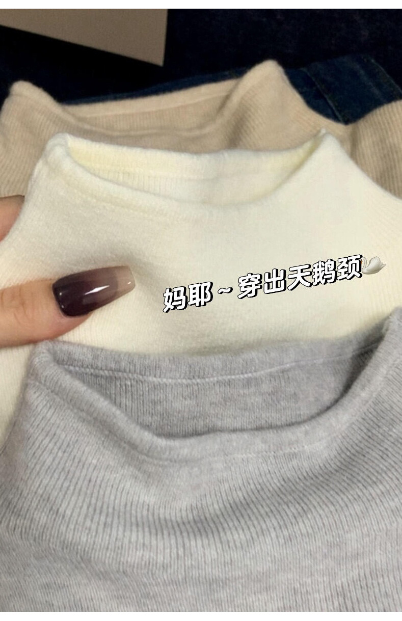 A small stand-up collar layering sweater with thickened fleece, a soft and soft base layer for women, a one-piece fleece inner layer for warmth in autumn and winter, long-sleeved pic 14